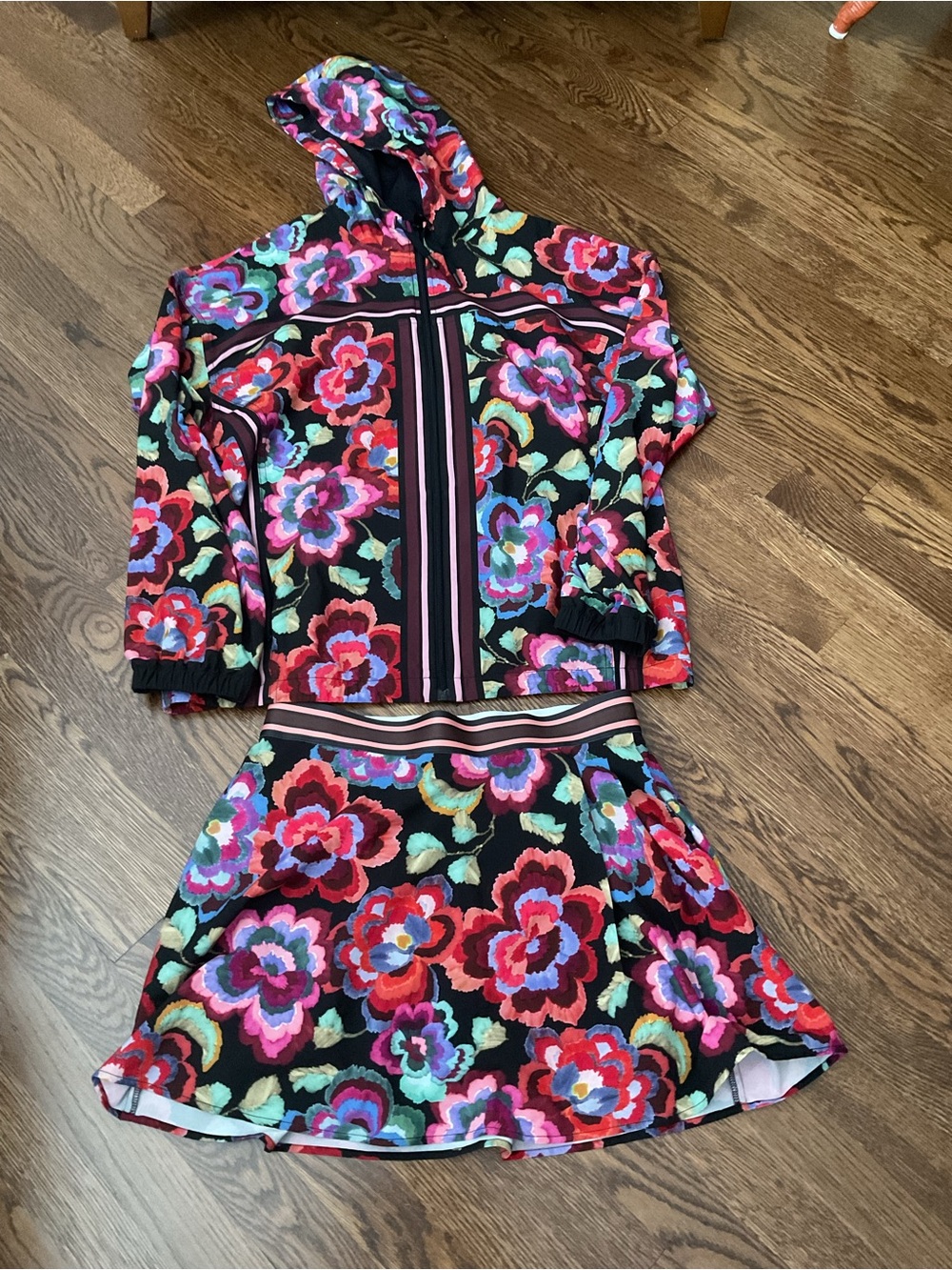 Johnny Was Black Floral Zip Hoodie and Skirt Set  Bee Active